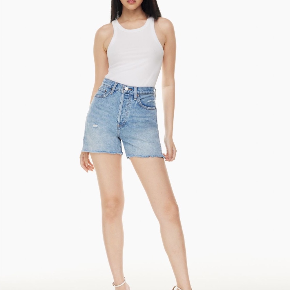 Aritzia Denim Forum Yoko High Rise Jean Short Cut Off Medium Wash Denim 29